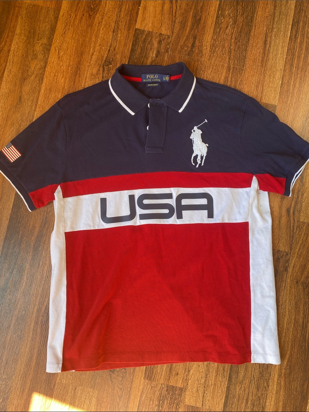 Vintage Polo Ralph Lauren Big Pony USA striped polo rugby shirt EUC Sz L